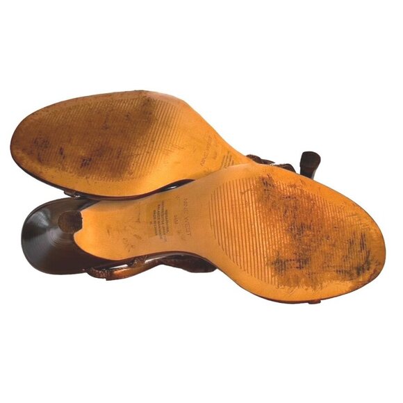 Nine West Bronze Women's Leather Mesh Beaded Sequin T-Strap Heels 9.5 4-inch hee - Picture 9 of 9